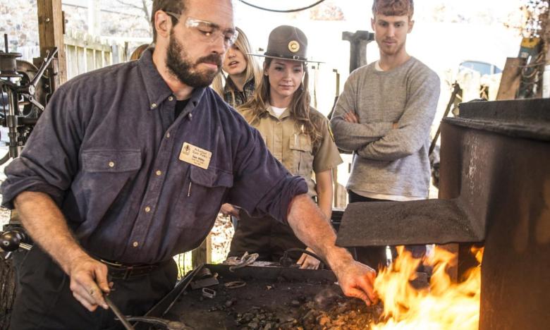 A blacksmith at Ozark Folk Center State Park