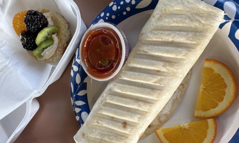 Grilled breakfast burrito at Drewry Farm & Orchards