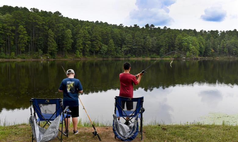 Kids bank fishing at Lake Sylvia