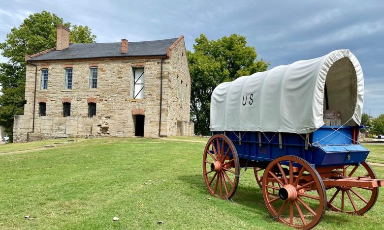 historic wagon and home