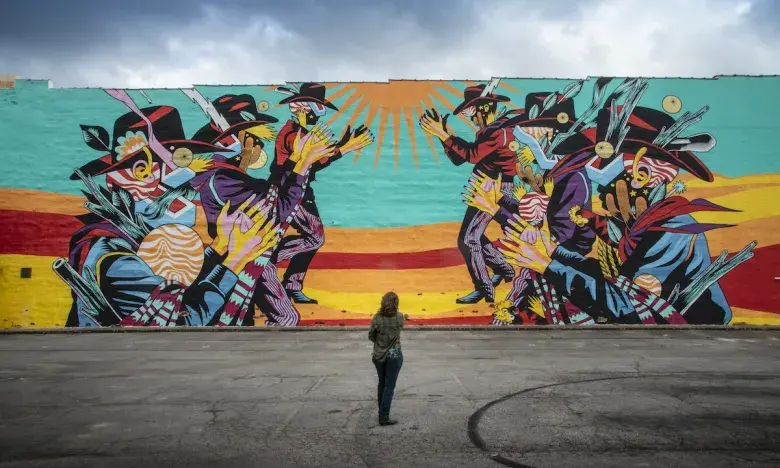 Mural of cowboys