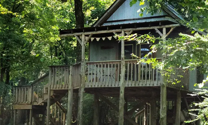 View from the river of the front of the cabin
