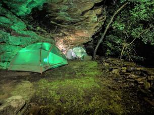 Tent camping at the cliff site at Wilderness Rider Buffalo Ranch & Adventure Park