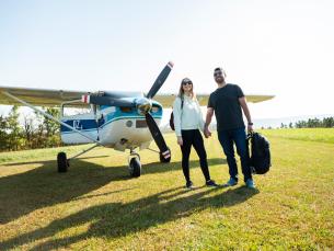 Kallsy and Logan Page prepare to take off on an aerial adventure.