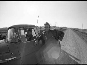 Johnny Cash on the gravel road leading to his boyhood home in Dyess in 1969.