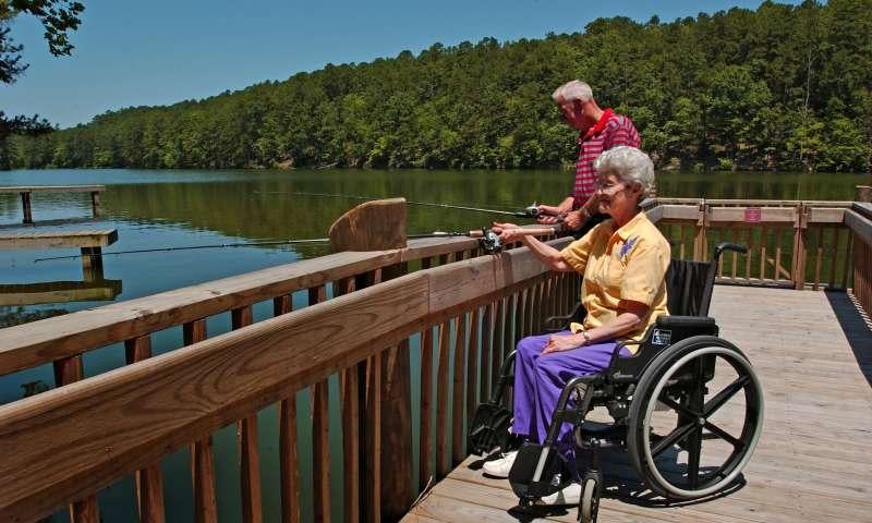 The ADA accessible Polly Crews Cabin includes a private accessible fishing pier