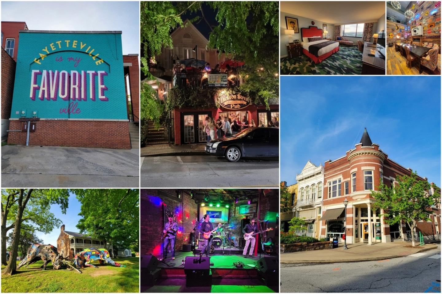 Colorful street scenes, a vibrant mural, and bustling nightlife.