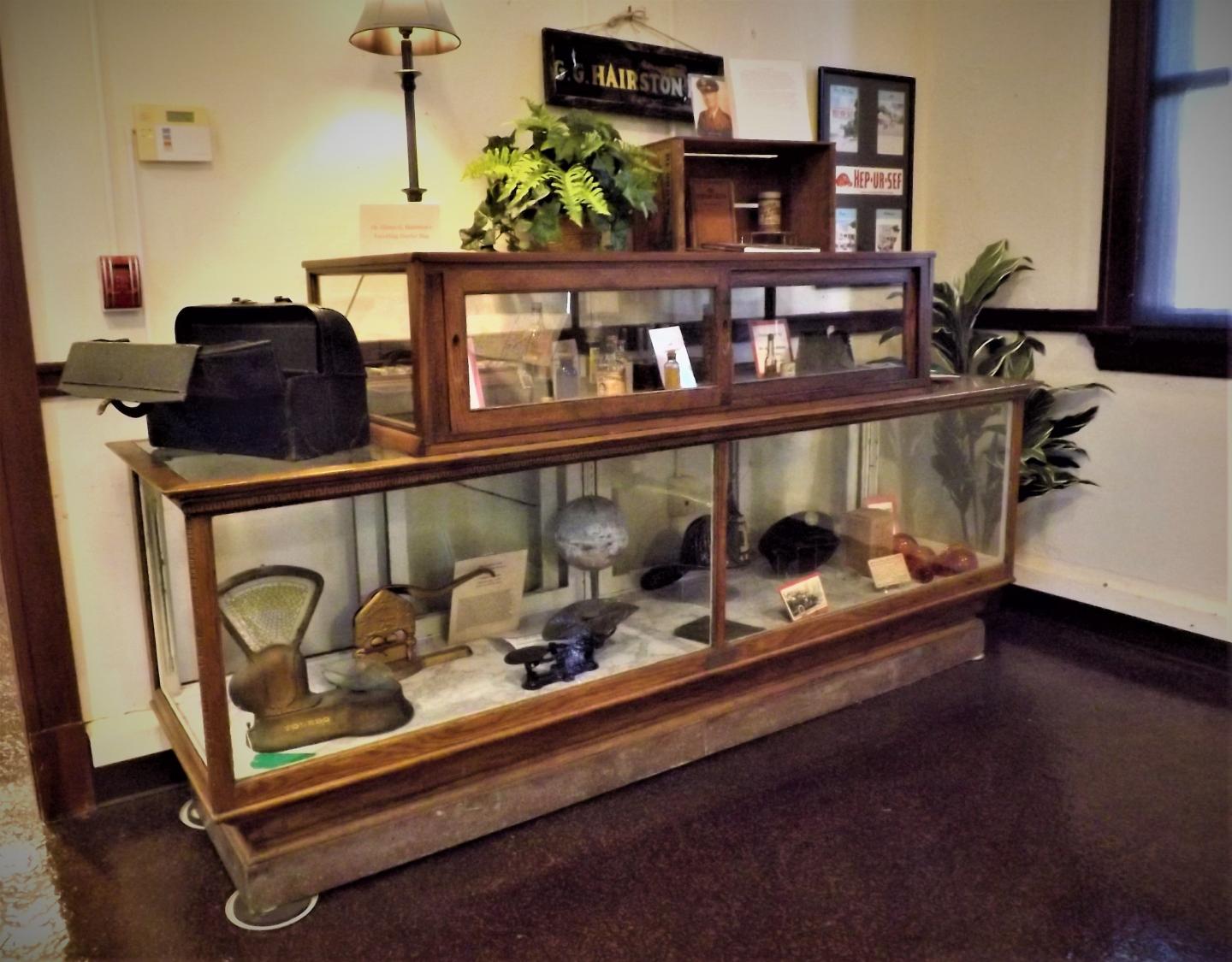 Vintage medicine display at he Nevada County Depot Museum