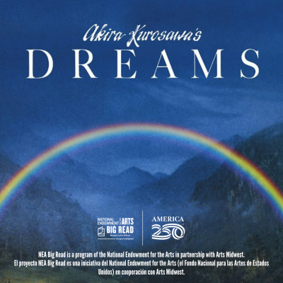 Akira Kurosawa's Dreams logo over a rainbow and mountain landscape.