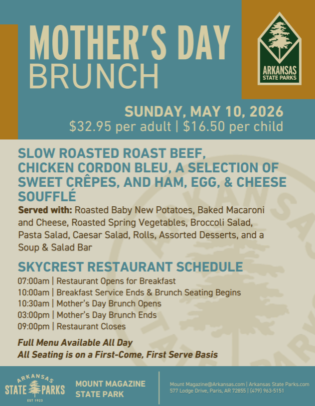 Mother's Day brunch menu and schedule at Skycrest Restaurant, May 10, 2026.