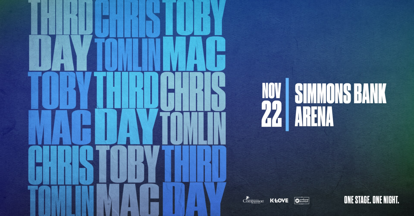 Concert announcement for Nov 22 at Simmons Bank Arena. Names in blue text.