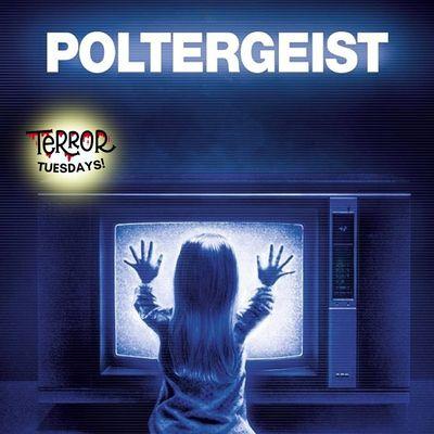 Child reaching toward static-filled TV screen in a dark room.