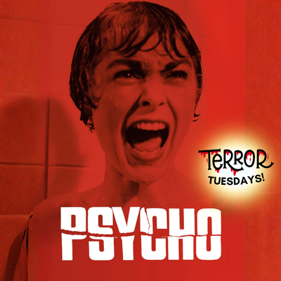 Woman screaming in a shower, red-toned background.
