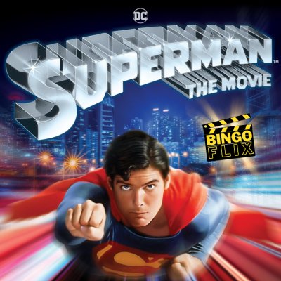 Superman flying toward the viewer with a cityscape background.