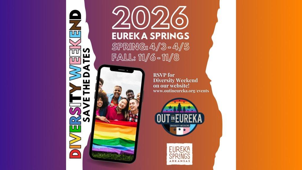 Diversity Weekend announcement with rainbow phone screen and event details.