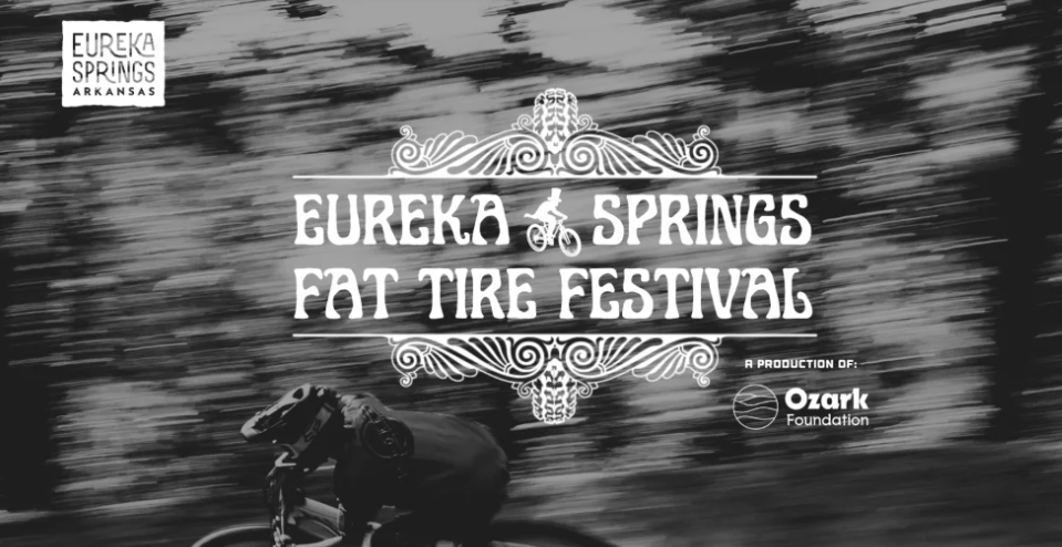 Black and white graphic of a cyclist at a festival.