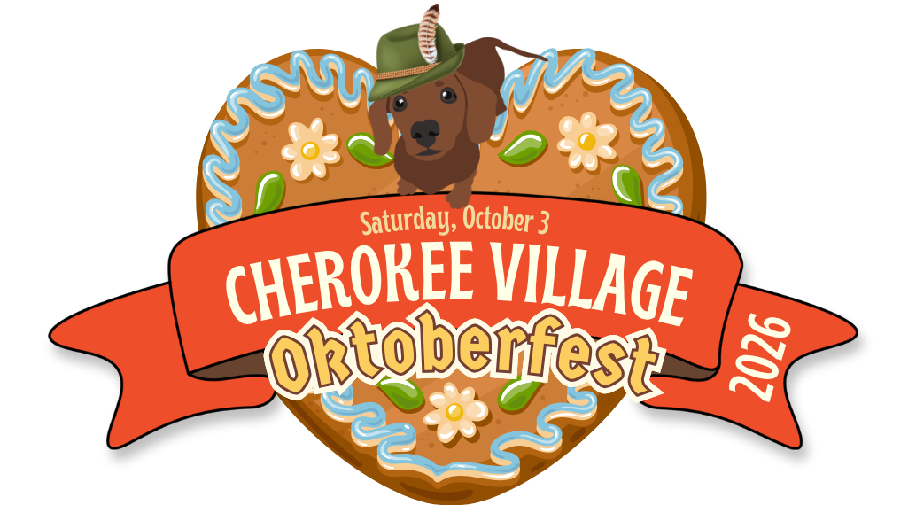 Gingerbread heart logo for Cherokee Village Oktoberfest 2026.