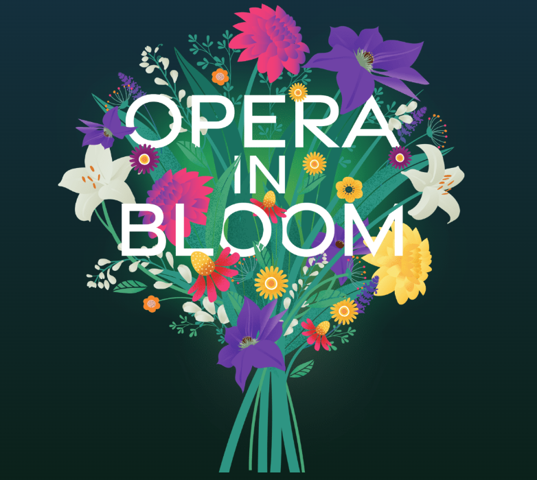 Colorful flower bouquet with text overlay.