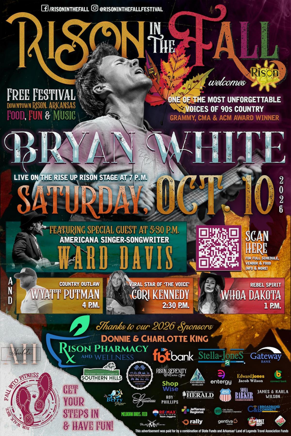 Festival flyer: Bryan White performing Saturday, Oct 10. Details and sponsors listed.