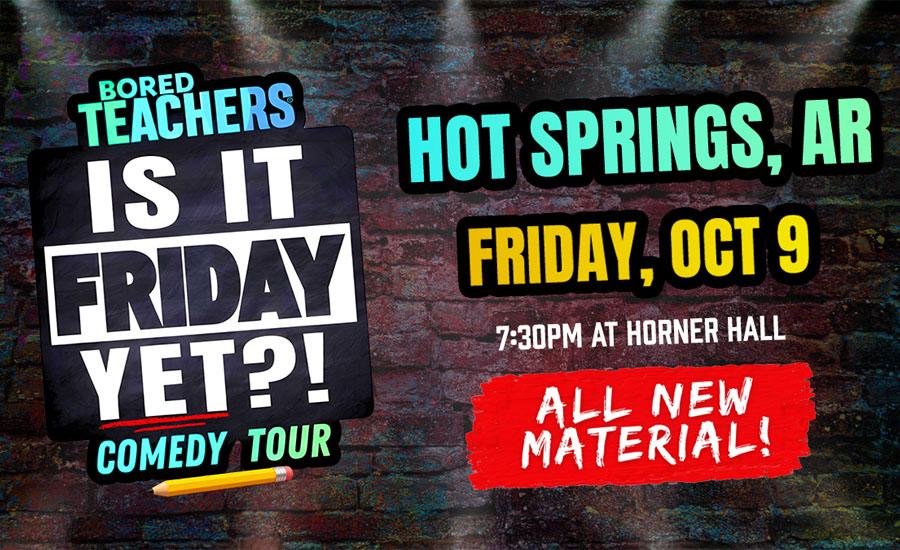 Bored Teachers Comedy Tour banner with event details.