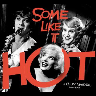 Black and white poster with three people smiling; bold red text overlaid.