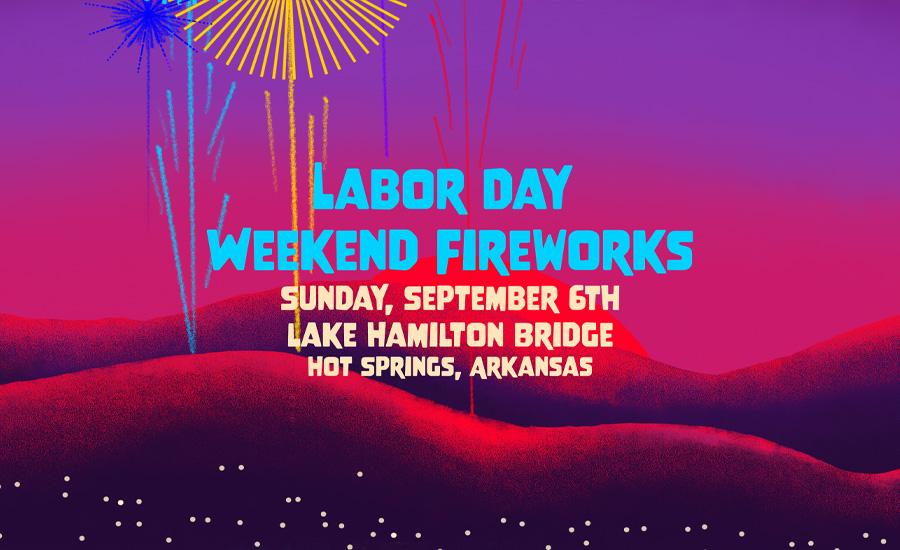 Colorful fireworks in a purple sky above hills.
