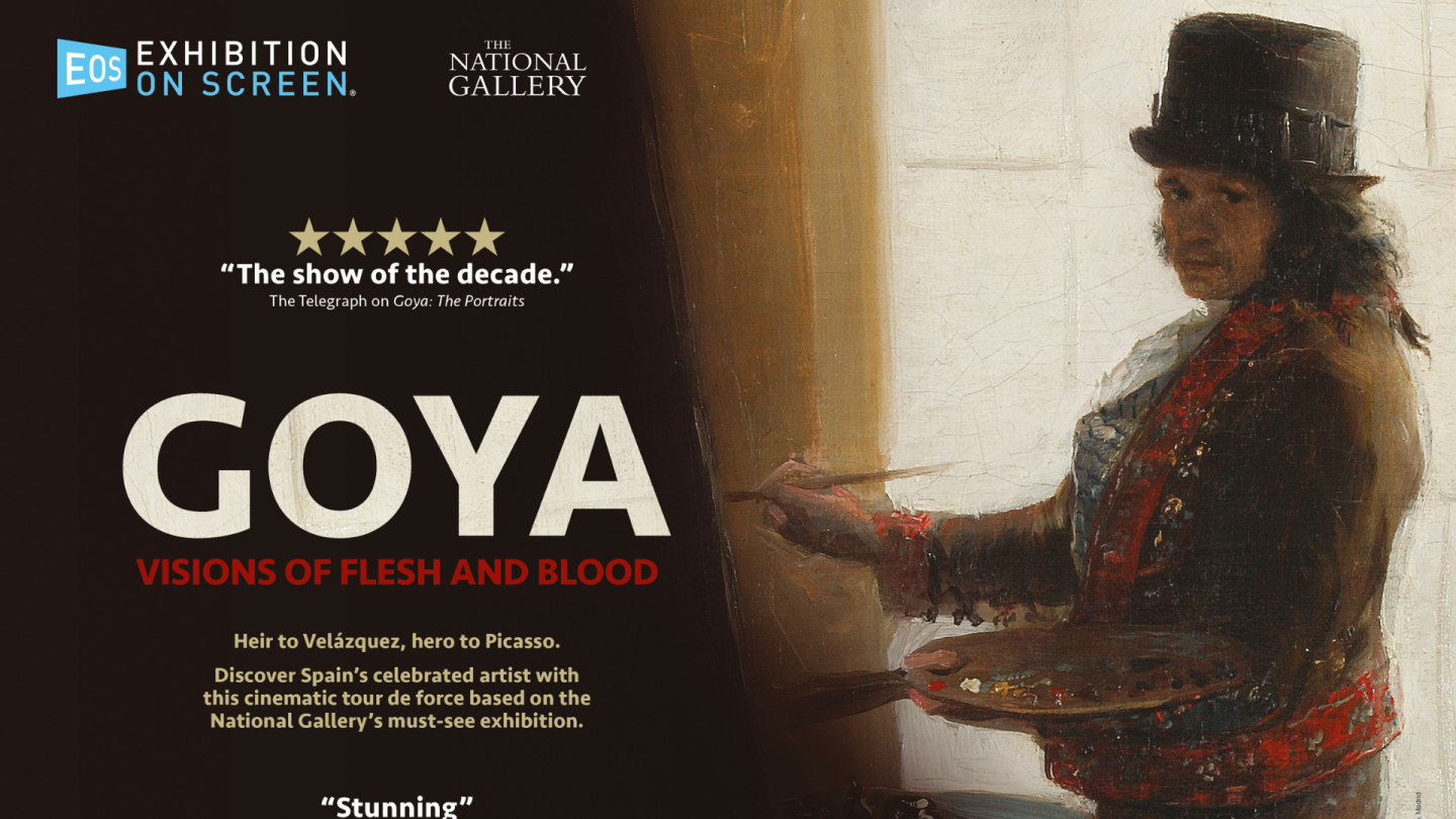 Promotional poster for Goya exhibition, featuring a woman in period dress at a window.