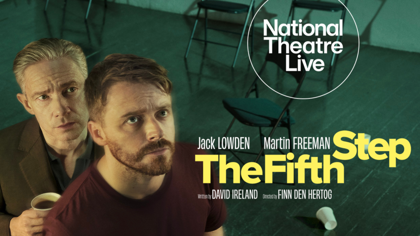 Promotional poster for National Theatre Live’s The Fifth Step, featuring two men.