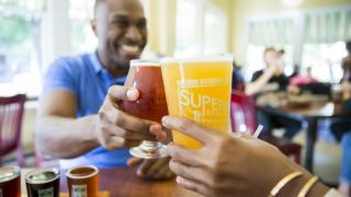 A drink with friends at Superior Bathhouse Brewery, Hot Springs
