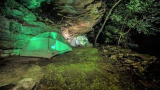 Tent camping at the cliff site at Wilderness Rider Buffalo Ranch & Adventure Park