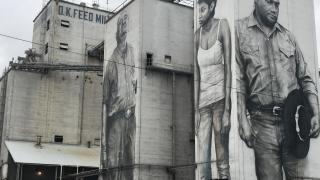 American Heroes mural on the OK Foods feed mill in Fort Smith, AR