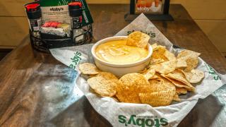 Cheese Dip and chips at Stoby's 