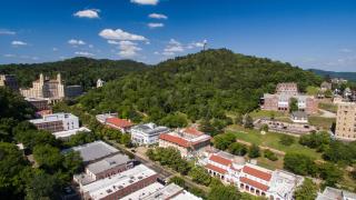 Aerial view of Bathhouse Row at Hot Springs National Park in Hot Springs. 