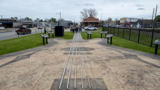 Guitar Walk, a 115 feet long and 40 feet wide, concrete walk shaped like a Epiphone guitar in Walnut Ridge