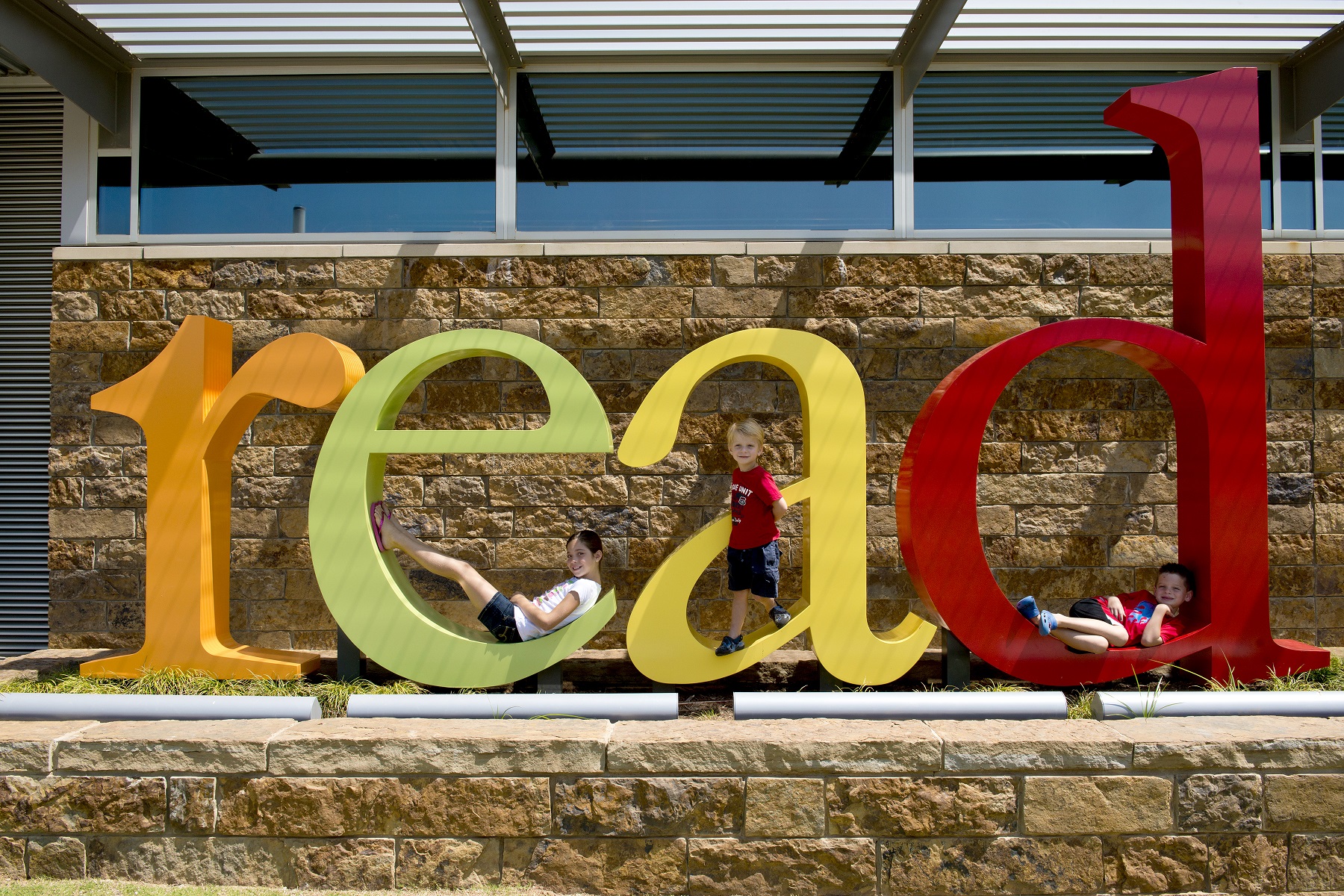 A playful sculpture outside the Hillary Rodham Clinton Children's Library