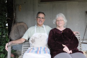 Jim and Barbara Larkin in front of Fox Pass Pottery. Photo by Z. Clift 