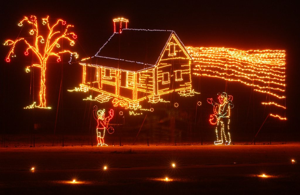 A Christmassey depiction of John Grisham's "A Painted House" in Blytheville's Lights of the Delta