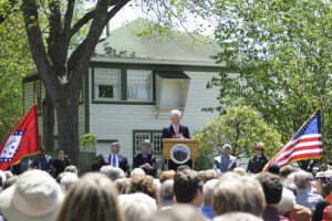 Former U.S. President Bill Clinton speaks during the opening of the Clinton Birthplace Home National Historic Site in Hope in 2011. Photo by Z. Clift