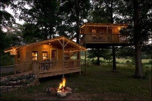 shady river resort treehouse lit